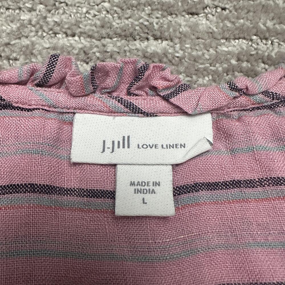 J Jill Love Linen Shirt Womens Large Pink Stripe 100% Linen Tunic Top Boho - Picture 8 of 13